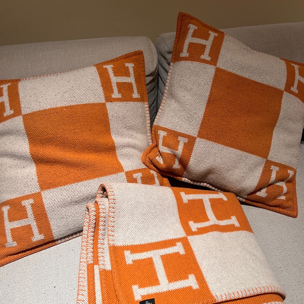 Hermes Orange and White Accent Pillows